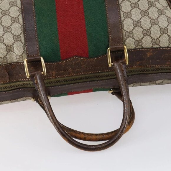 GUCCI GG Supreme Web Sherry Line Boston Bag PVC Beige Gold Red Auth hk3095 - Picture 8 of 16